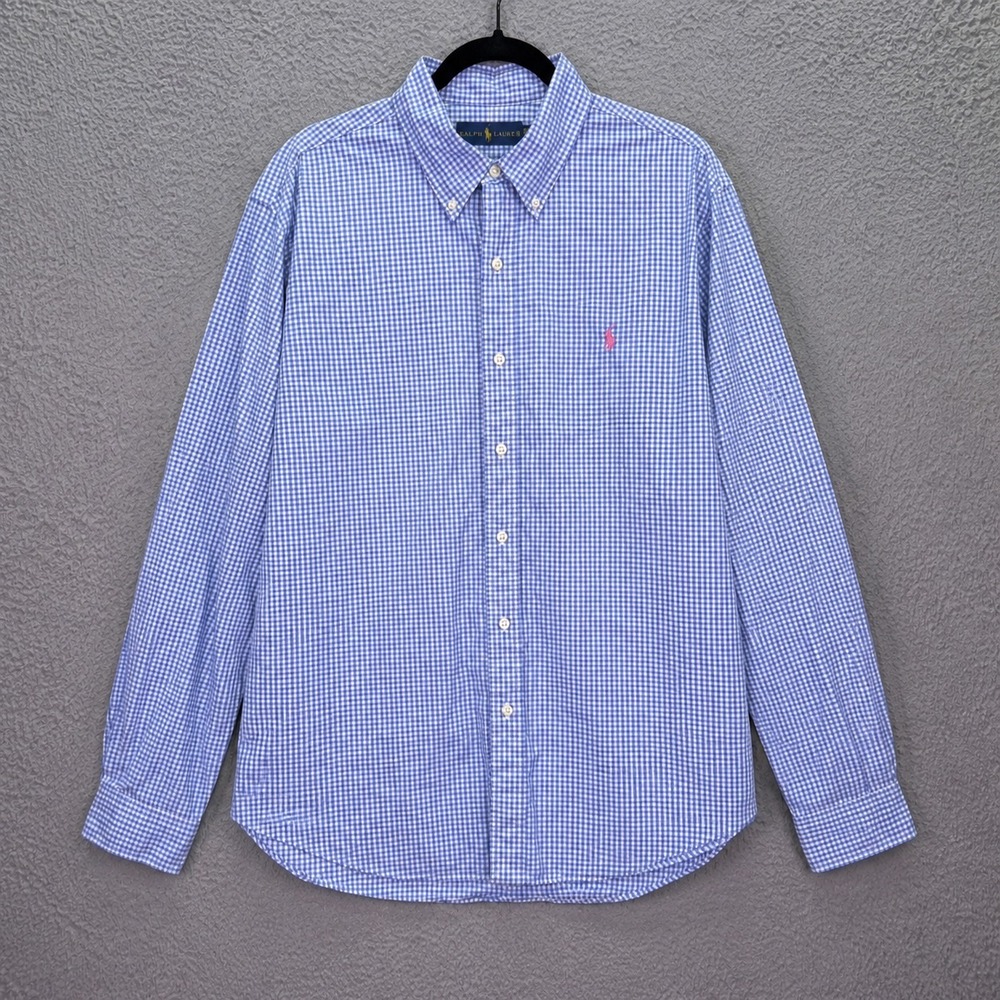 Ralph Lauren Shirt‎ Mens XL Blue Check Button Up Preppy Office Business Everyday - Picture 2 of 8
